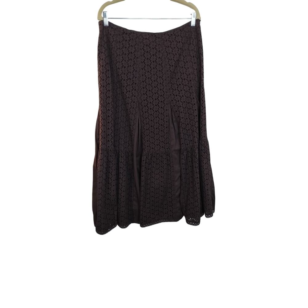 SK 161) Femme Women Brown  Embroidered Cutout Textured Flowy Long Skirts Size 12